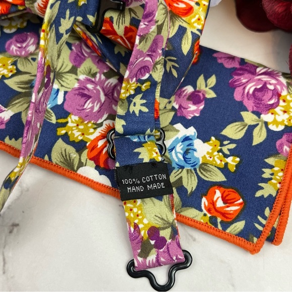 Blue Floral Butterfly Bow Tie and Pocket Square - Picture 13 of 16